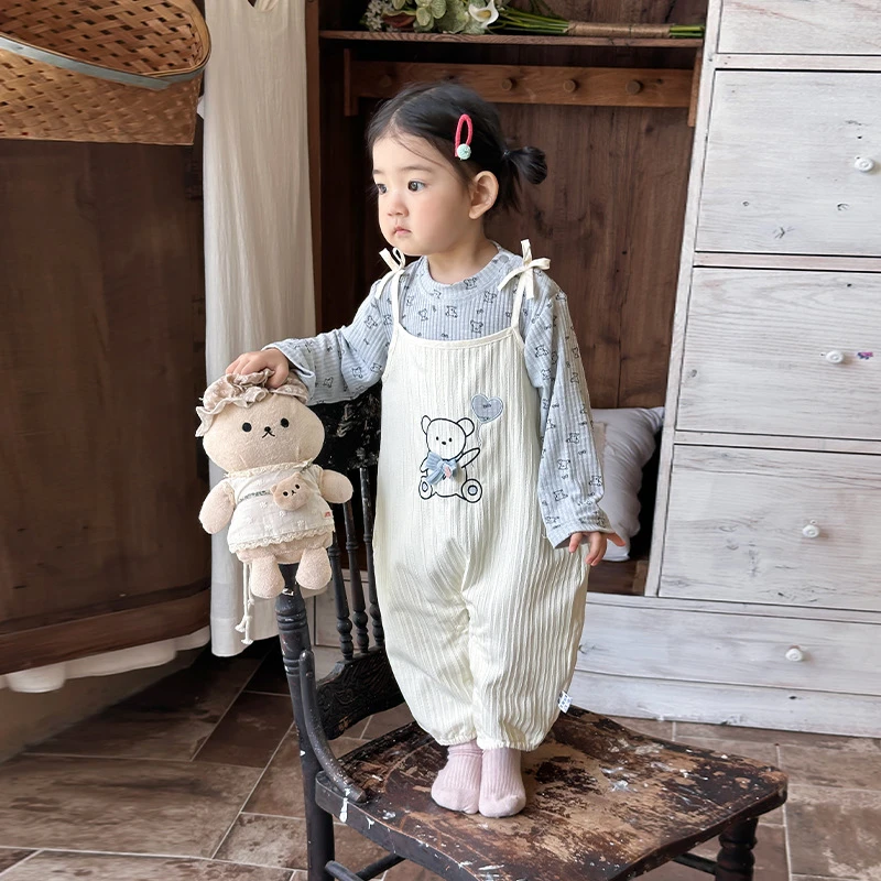 婴儿衣服秋装新生女宝宝背带裤套装满月百天超萌可爱哈衣爬服春秋