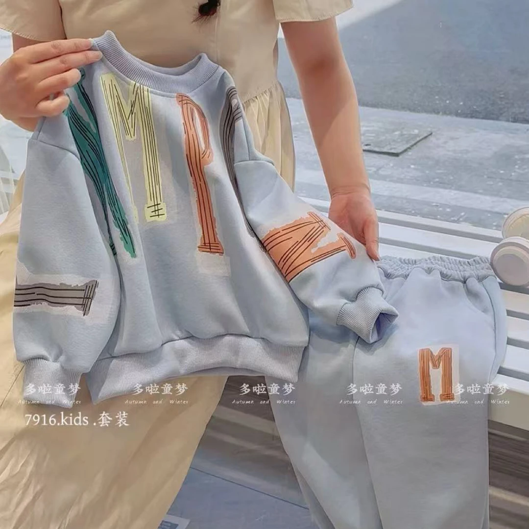 常规套头秋季男卡通风女春秋套装拼色连帽流浪丹宁风