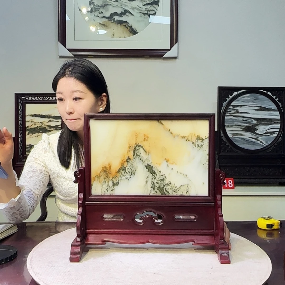 有机玻璃天然大理石画屏风摆件38×34厘米