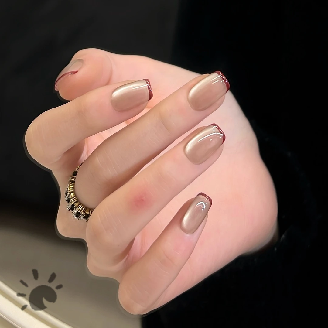 「妃子笑」冰透裸色猫眼法式简约ins清新显白轻奢气质纯手工穿戴甲