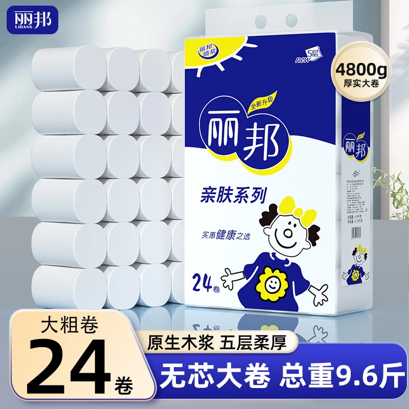 丽邦亲肤系列卷纸9.6斤24家庭实惠装柔厚大卷家用卫生纸母婴