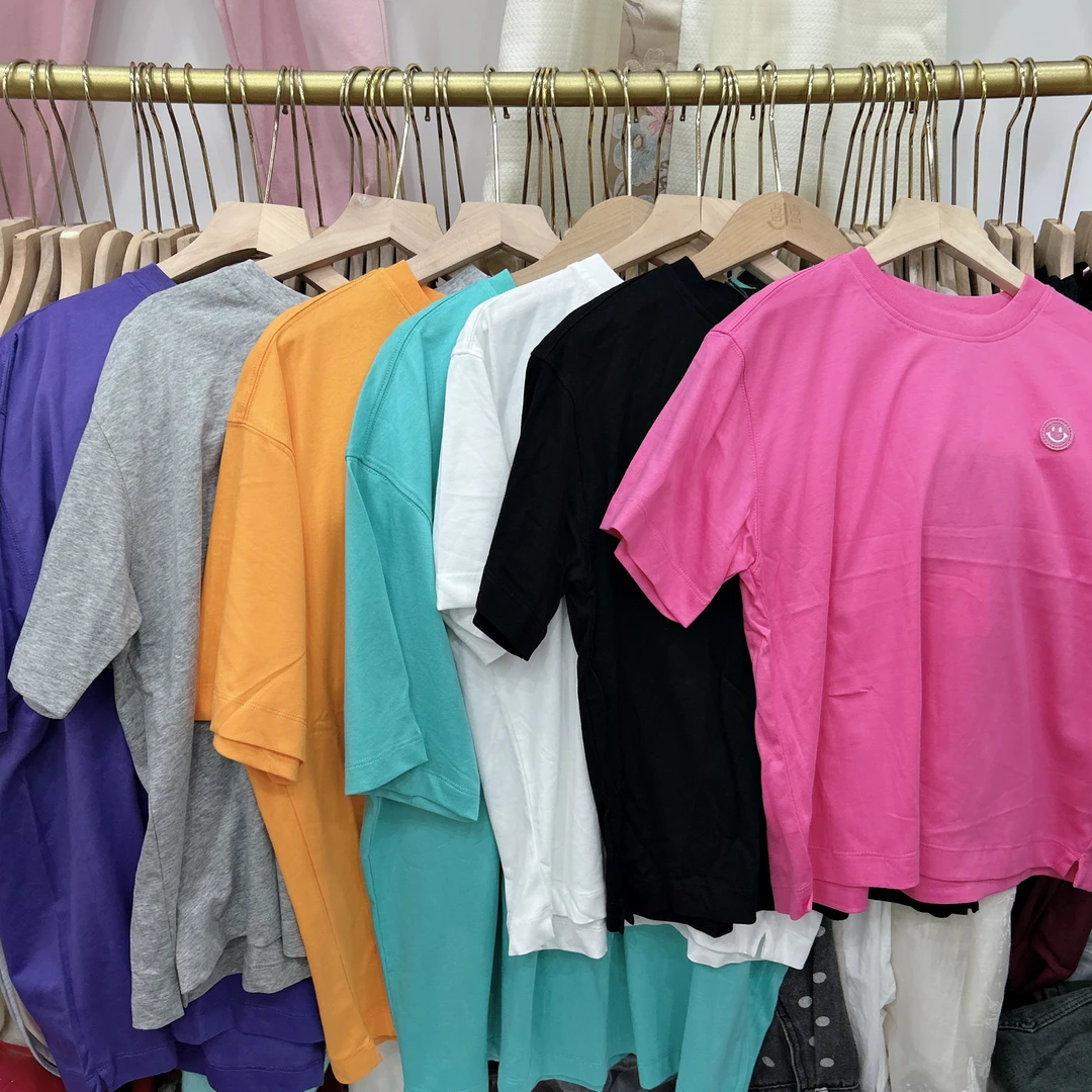 夏季男女情侣亲子糖果色大版纯棉笑脸刺绣百搭宽松休闲短袖棉T恤