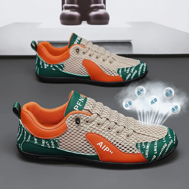 男鞋透气夏季薄款时尚休闲鞋镂空运动鞋潮鞋轻便网面一脚蹬豆豆鞋