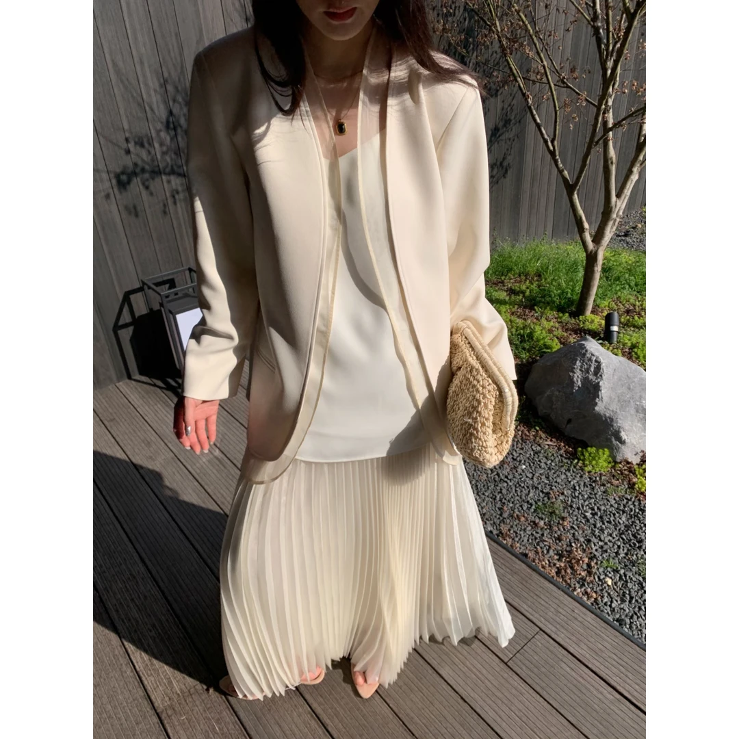 Ah·Jing 梓静 【】 长袖圆领通勤修身气质西装外套+纱感马甲0107