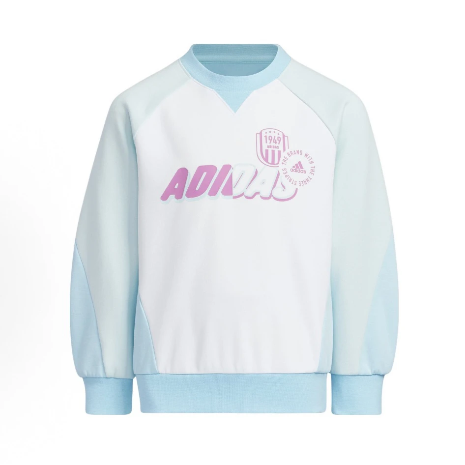 adidas 童装 拼接印花字母圆领套头长袖卫衣 女童HM5212