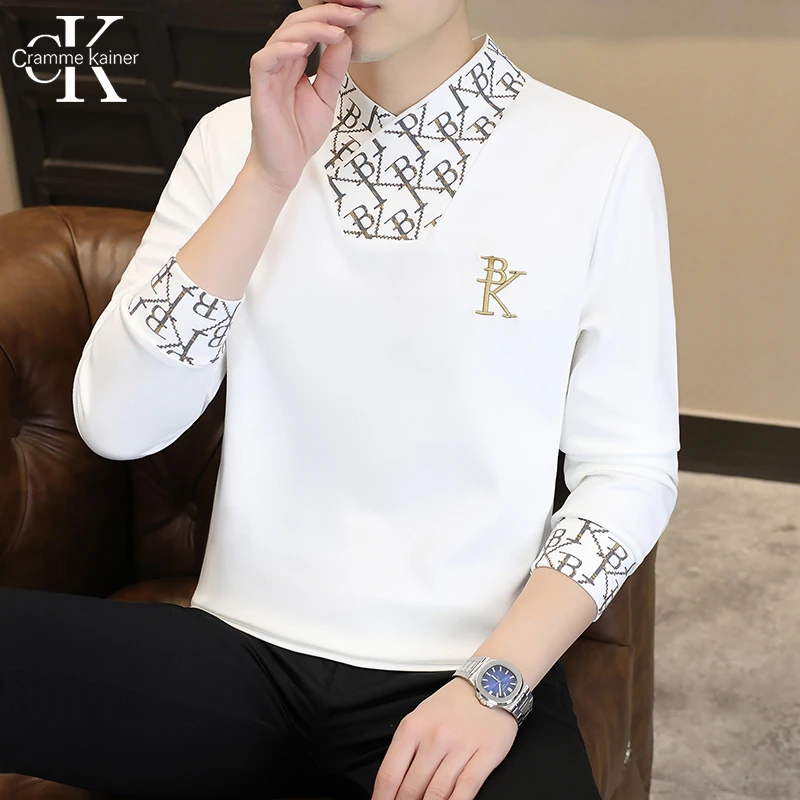 Cramme Kainer轻奢男士洋气交叉领卫衣秋冬时尚潮流长袖T恤打底衫