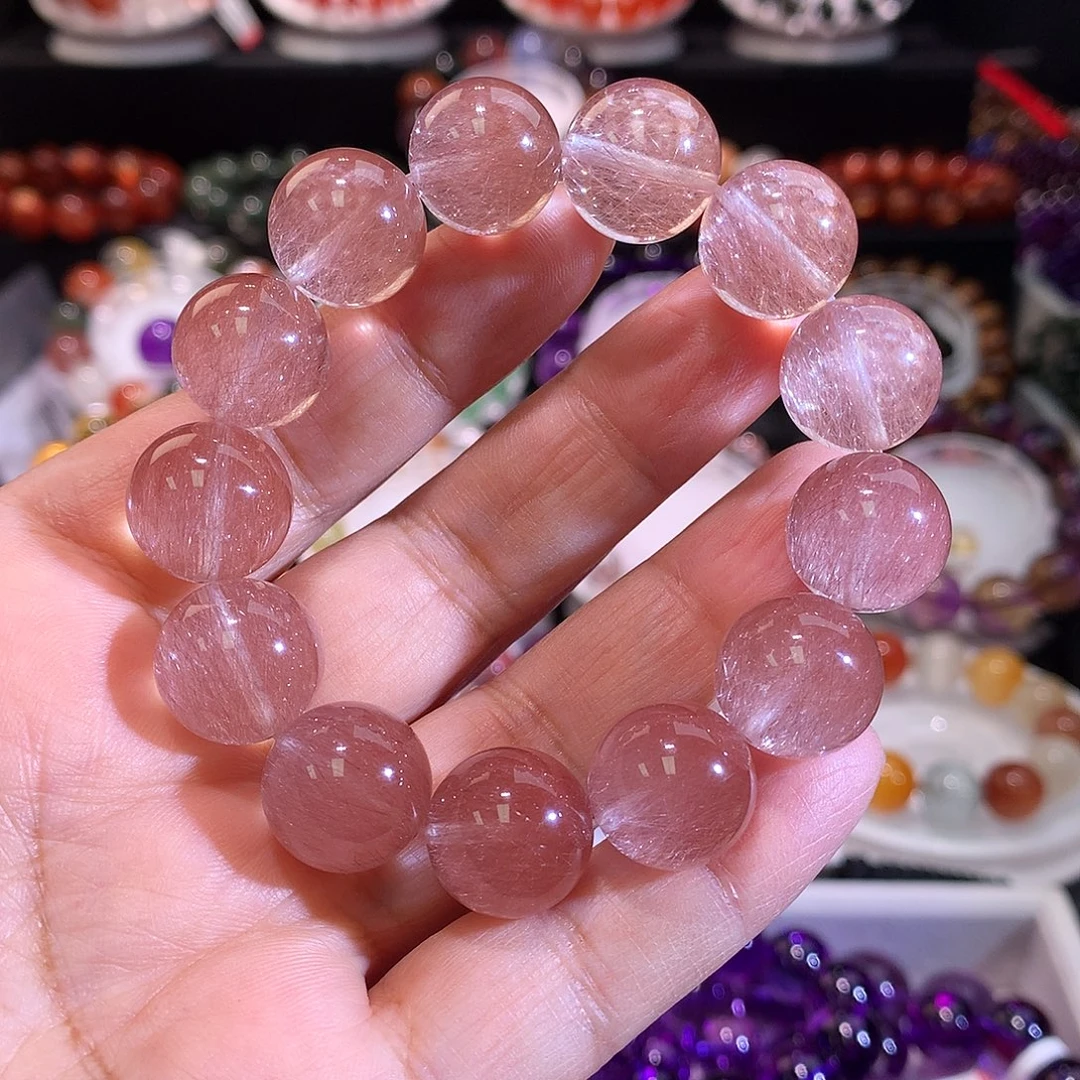 水晶未镶嵌手链14.8毫米粉钢丝兔