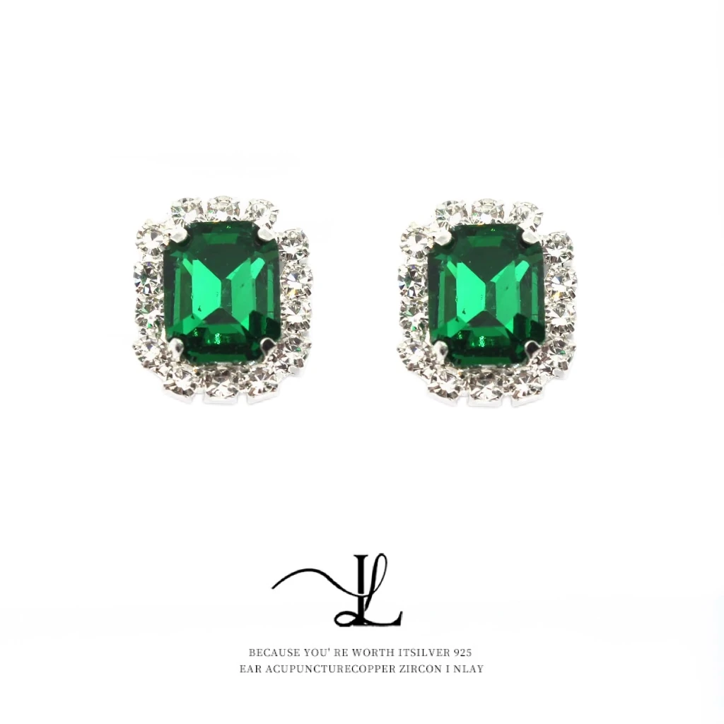 铜合金锆石耳饰 LL Jewelry & 高定贵气风绿色锆石耳钉