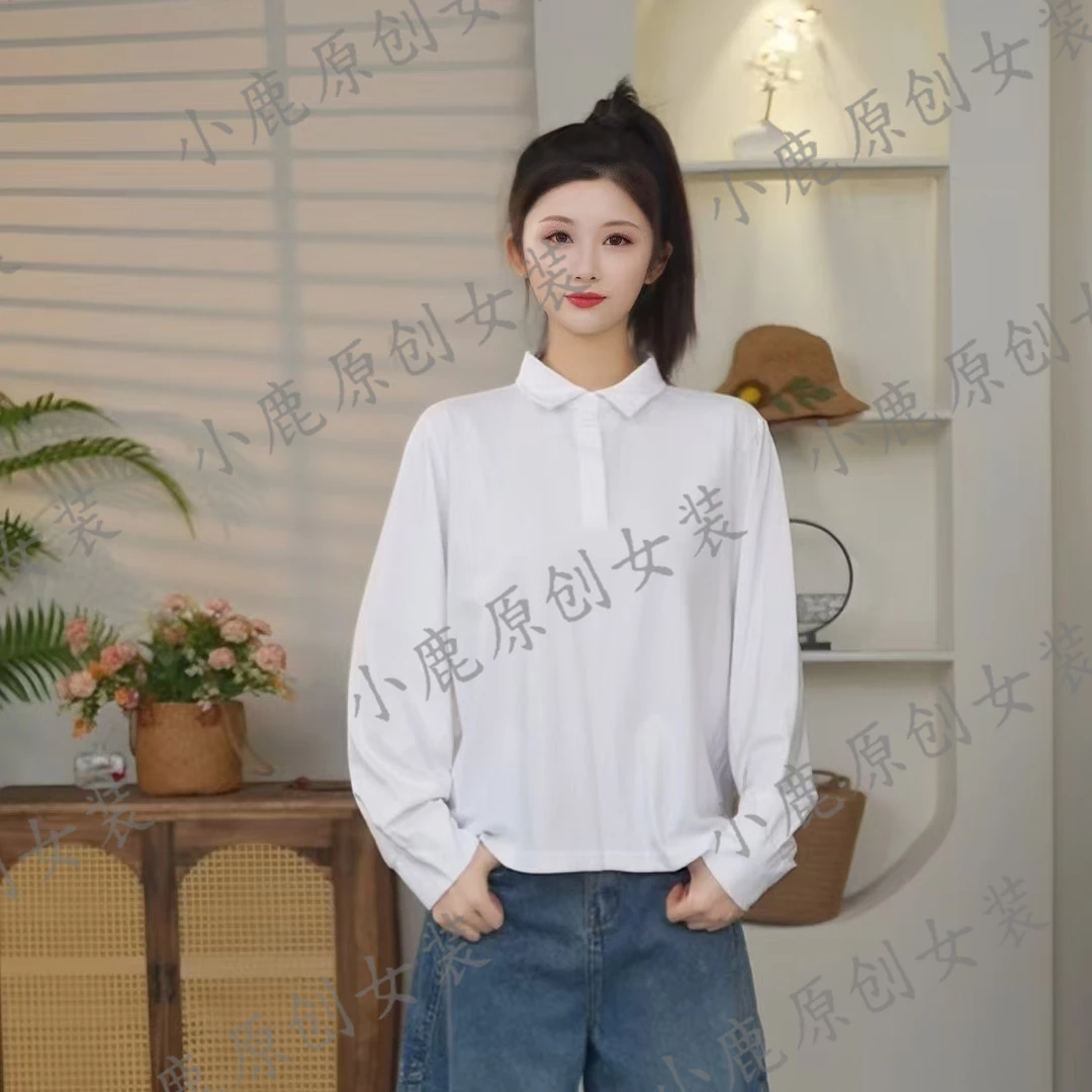 女士春款百搭百搭舒适纯棉衬衫纯色内搭舒适女士打底