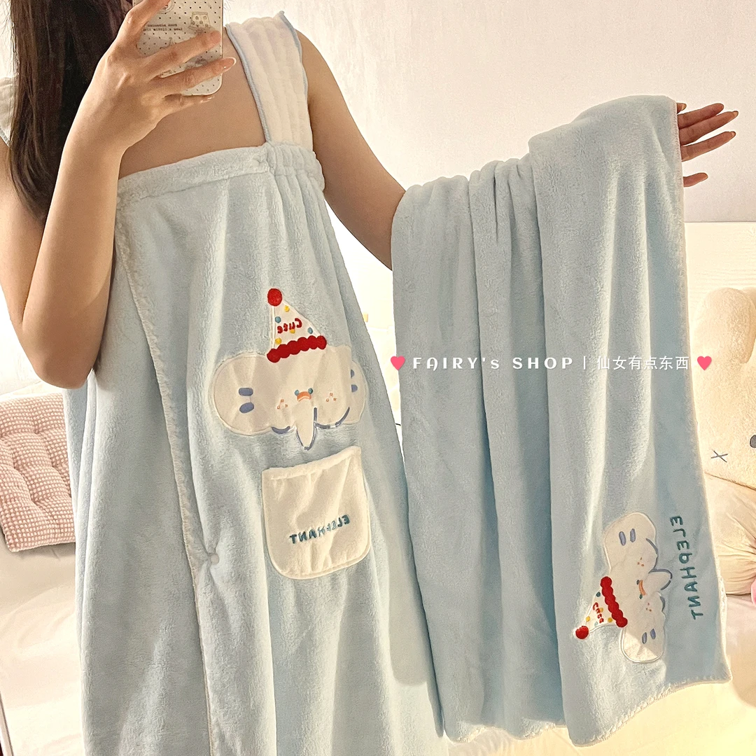 原创小象浴巾女新款可爱裹巾珊瑚绒吸水速干洗澡毛巾卡通成人浴裙