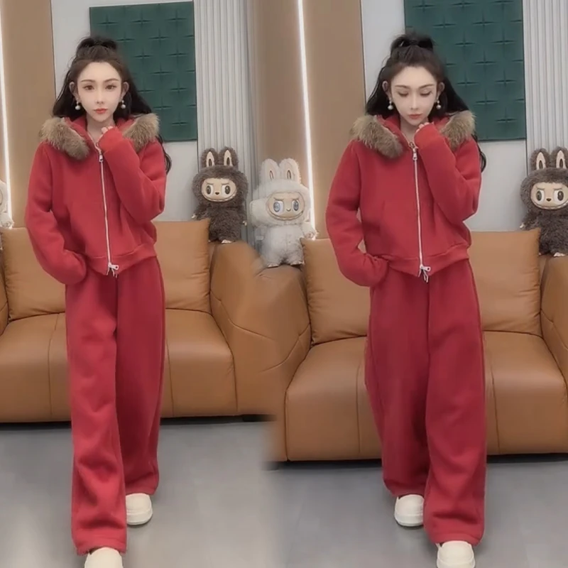 2025秋冬新款时尚显瘦气质网红高档套装女高级百搭宽松大码两件套