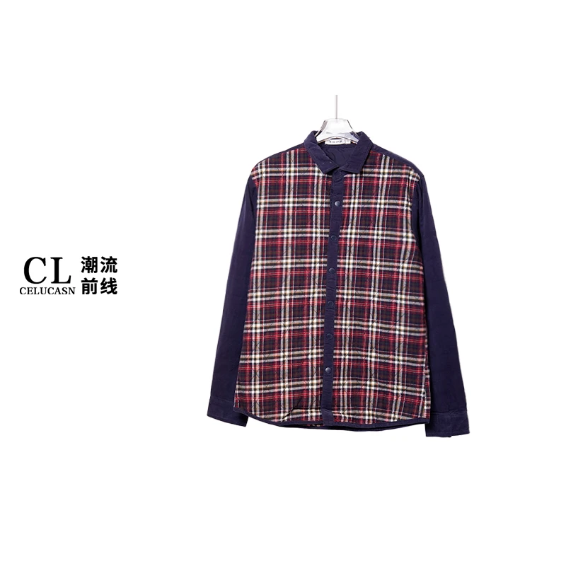 F4VO70627#男款爆款新格子衬衫立领休闲长袖衬衣潮流