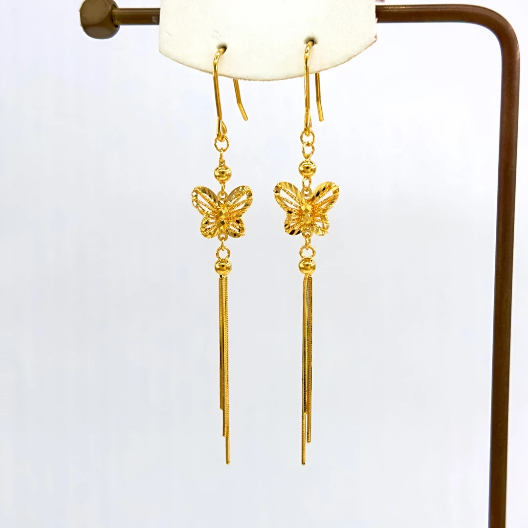 庚震黄金足金999绕线蝴蝶甜美风流苏耳钩耳吊4.46