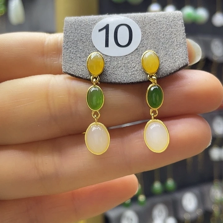 和田玉银S925镶嵌耳饰