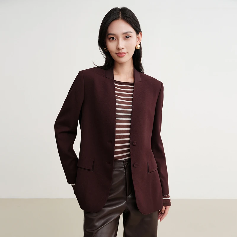 EP雅莹早秋新款女装 绵羊毛职场通勤无领西装外套1138A