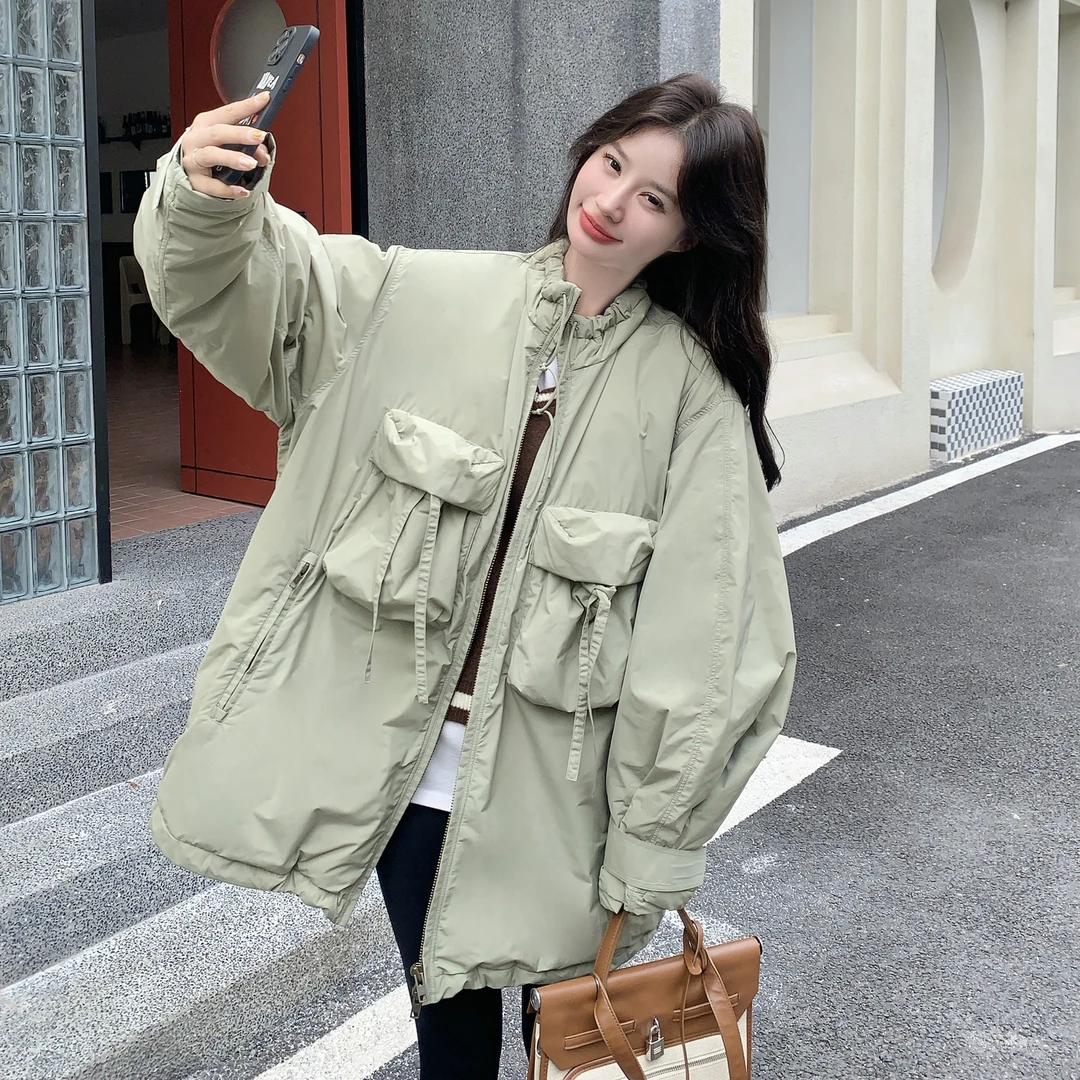 设计感独特立领羽绒服女冬季2025新款韩版时髦宽松显瘦白鸭绒外套