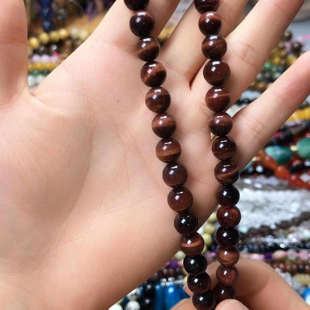 玛瑙/玉髓未镶嵌珠宝半成品卡10红虎圆珠一条