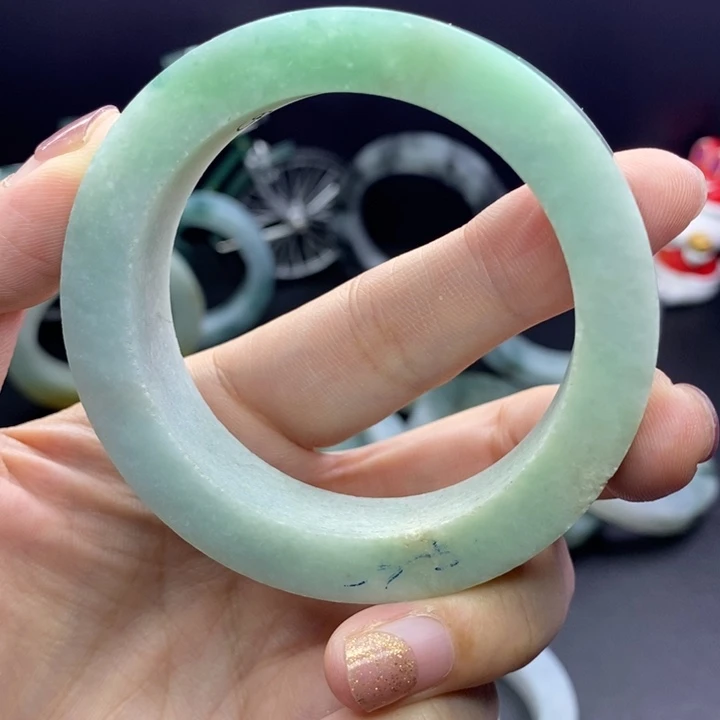 定制翡翠未镶嵌手镯53-56甜绿正圈