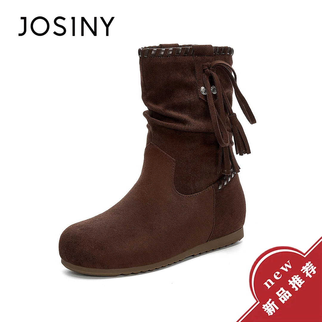 卓诗尼复古流苏勃肯短靴女2025秋季新款内增高女靴软底百搭堆堆靴