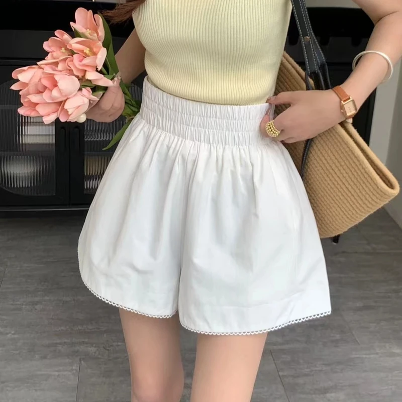 别致花边短裤女夏高腰显瘦百搭韩系a字宽松阔腿外穿休闲蓬蓬裤子