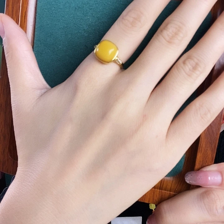 银S925镶嵌蜜蜡戒指戒指