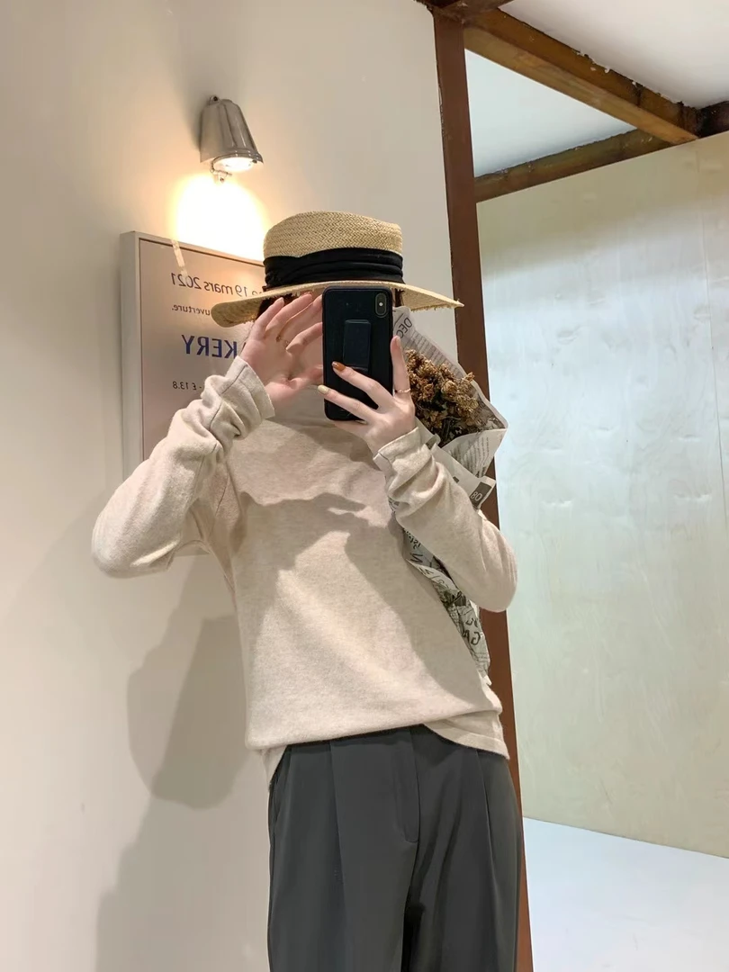 秋冬款半高领打底衫女秋冬开衫内搭长袖针织衫