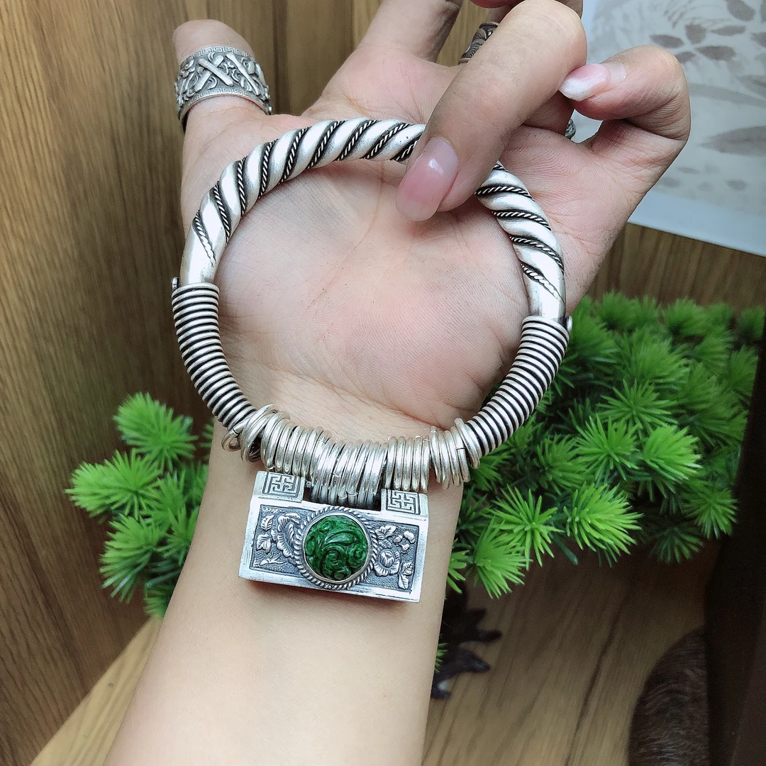 足银手镯 手镯百搭时尚纯手工复古古风素款可调节民族风精美