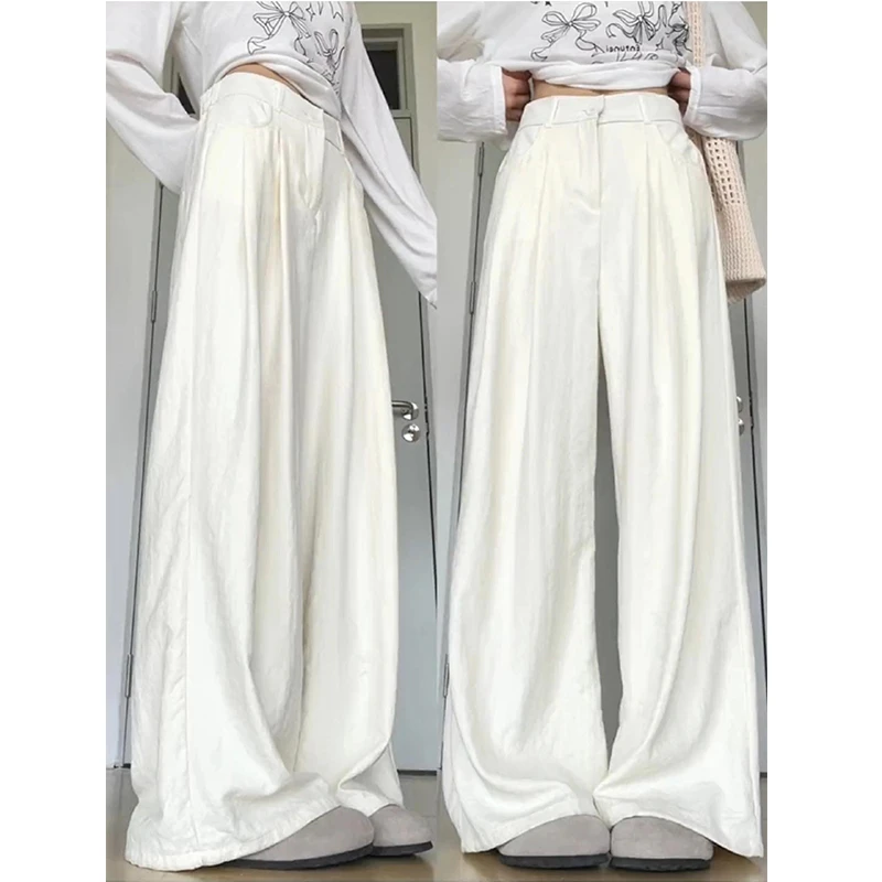 裤长110cm加长版白色冰丝山本裤女夏季薄款高腰肌理感阔腿西装裤