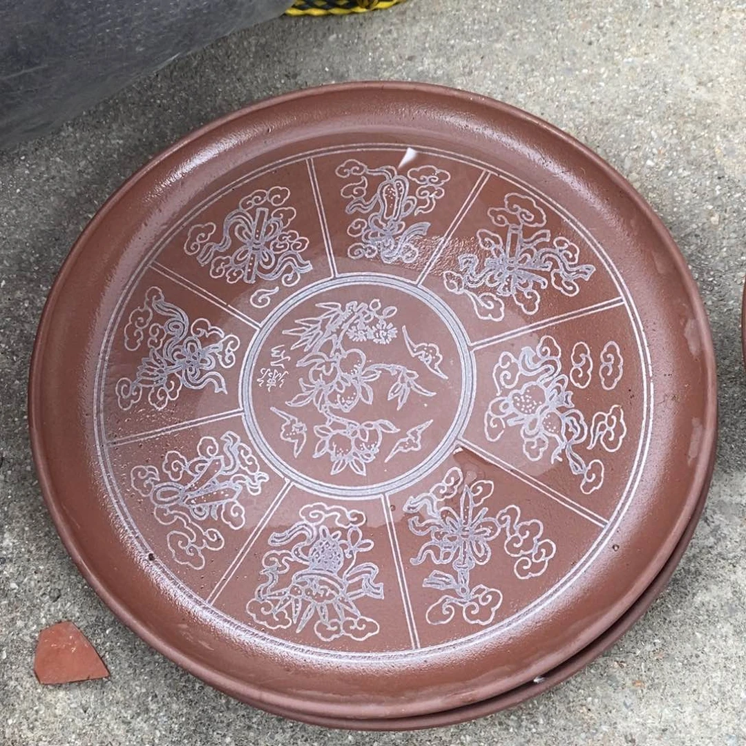 茶壶紫砂暗八仙紫砂盘24-25cm