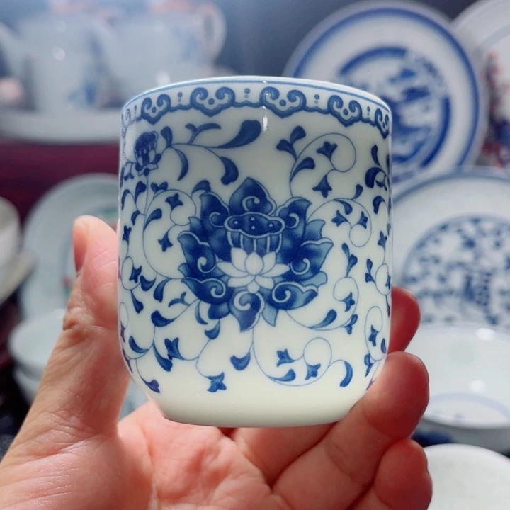 青花玲珑缠枝莲可乐杯