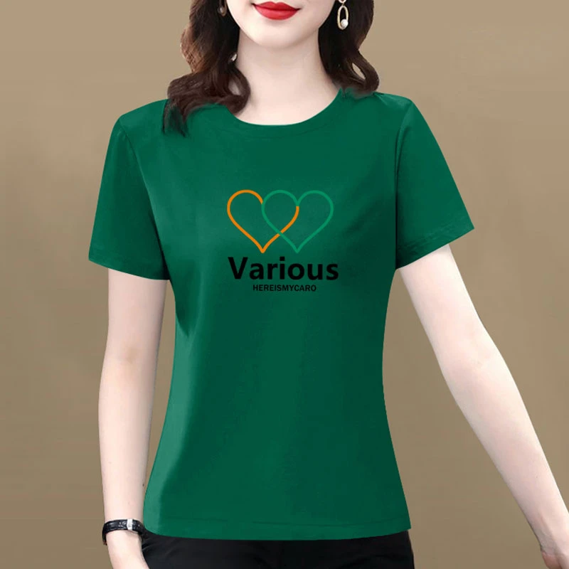 夏季圆领女款纯棉短袖t恤女大码女士显瘦休闲装夏季洋气衣服上衣