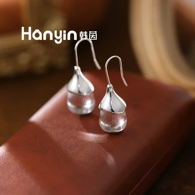 铜合金仿水晶耳饰 原创设计通透耳坠时尚气质百搭耳挂耳环