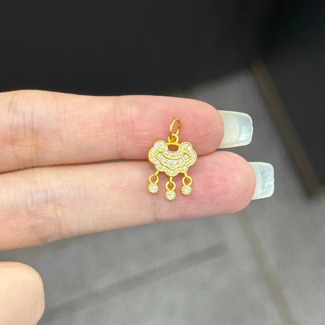 满钻如意锁吊坠足金999