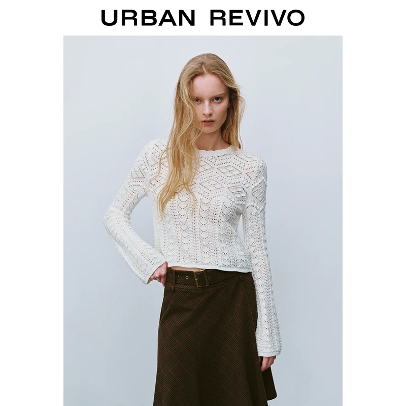 UR2025春季新款女装欧若风慵懒休闲镂空设计感针织衫UYL950016