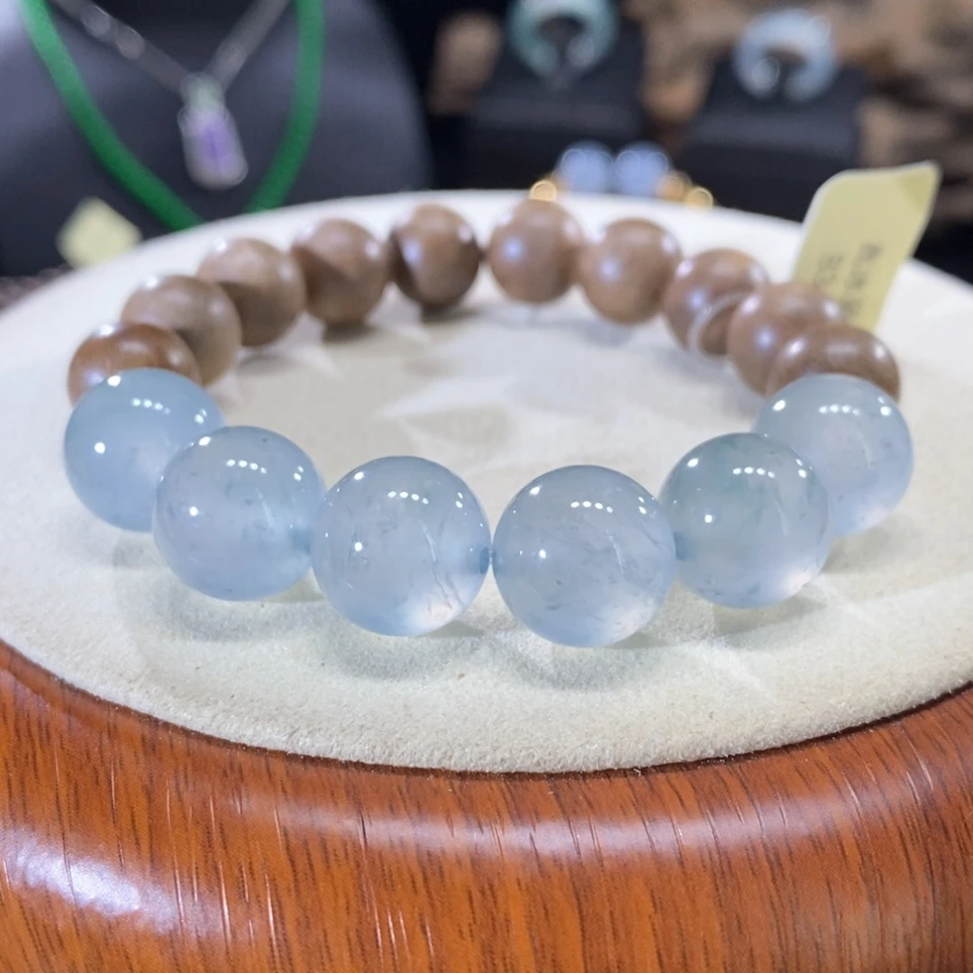 翡翠未镶嵌颈饰冰蓝串12+