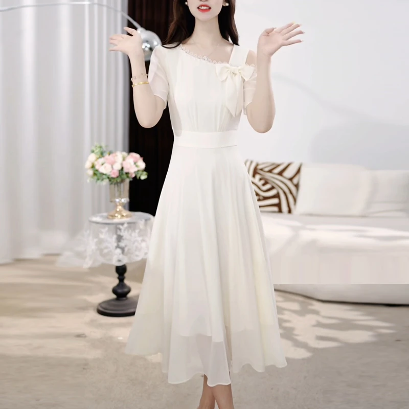 法式气质优雅连衣裙女2025夏季新款女士时尚甜美减龄收腰显瘦裙子