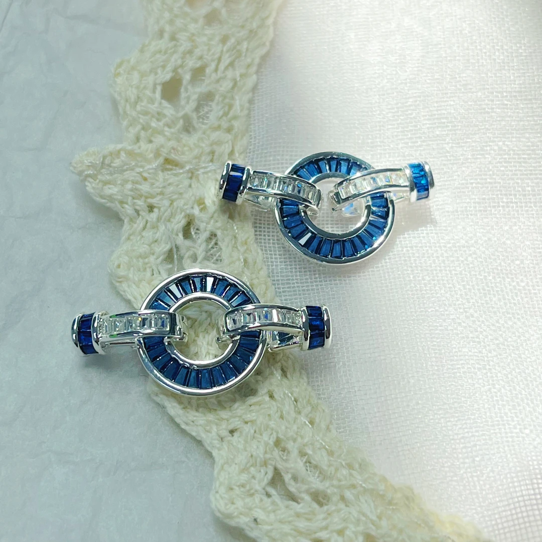 左夕M7643【1个银底欧式蓝时光子母扣】铜镀银高保色Diy配饰配件