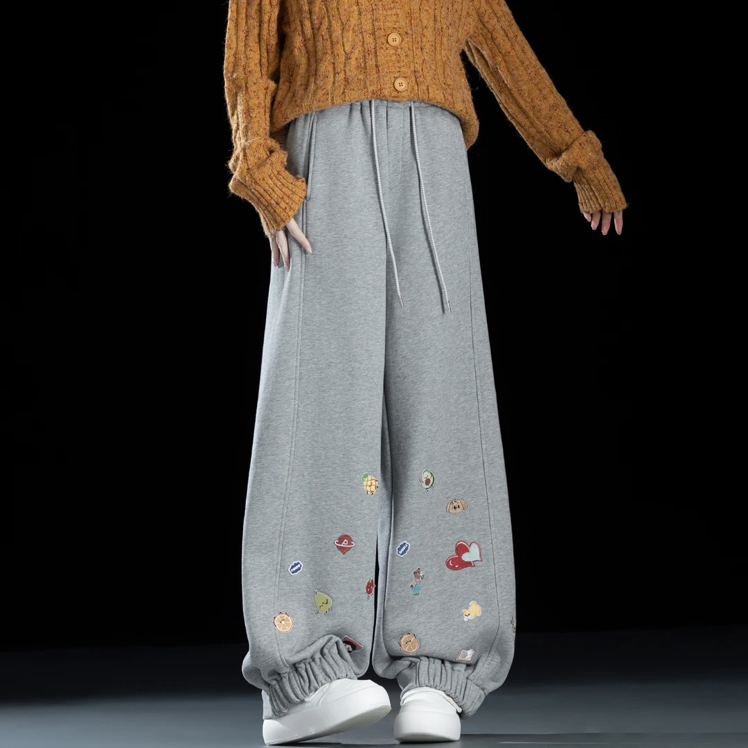 灰色卫裤女款加厚秋冬束脚裤2025新款小个子休闲弯刀裤宽松运动裤