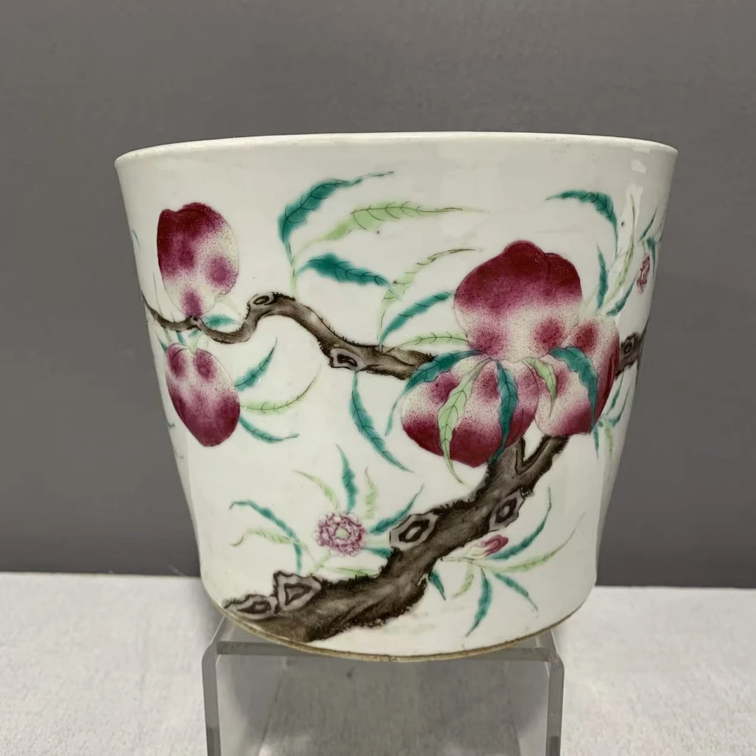 清中期 粉彩九桃花盆（口径约19.6 高15.7）