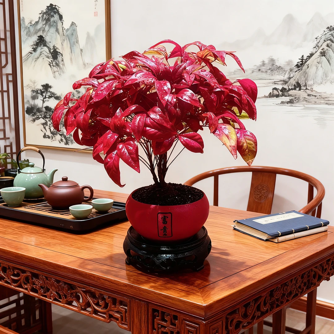 A1火焰南天竹盆栽冬季耐寒植物办公室四季好养盆景茶桌摆件禅意