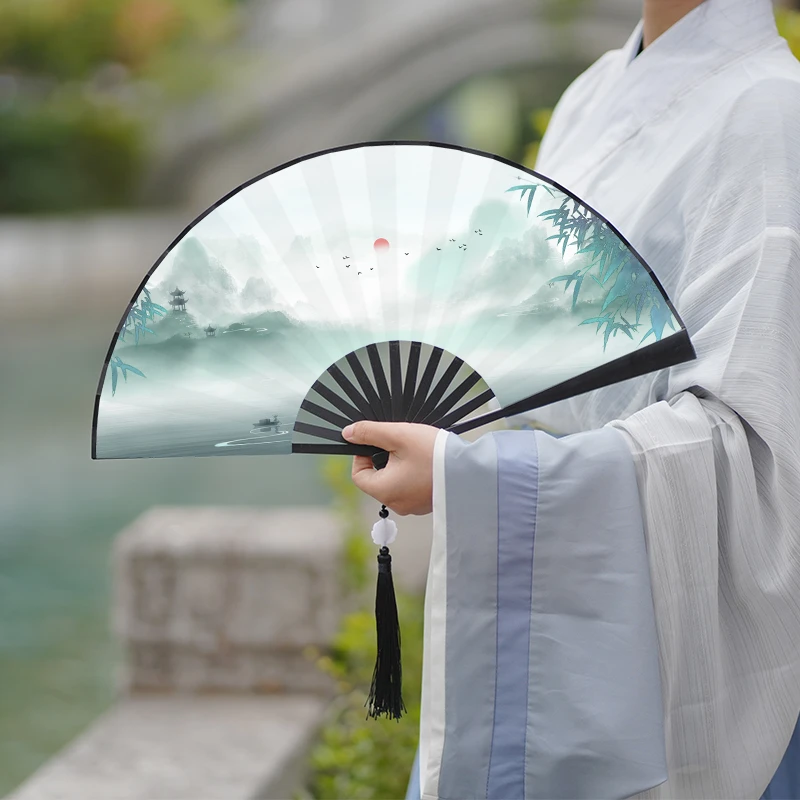 古风传统中国风折扇8寸双面便携手工绢布扇子学生用撕不烂塑料扇