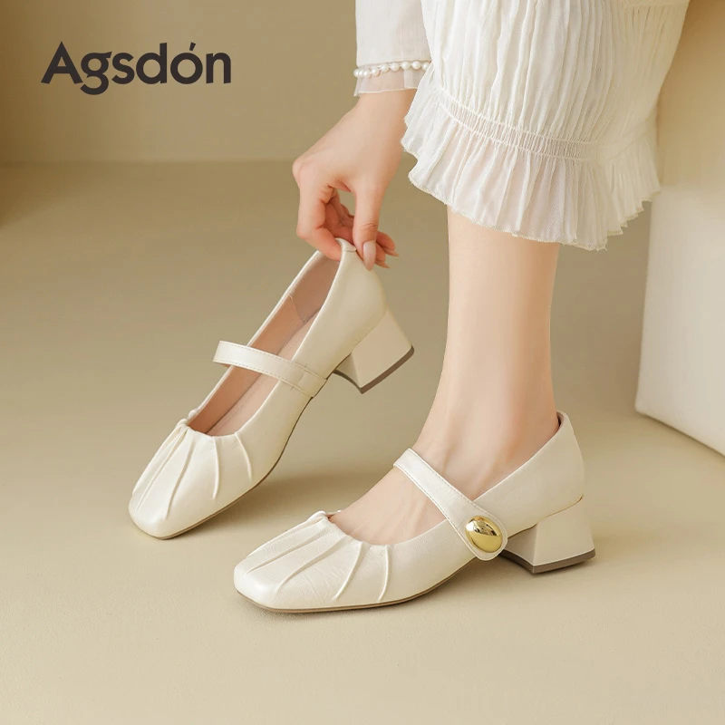 奥古狮登玛丽珍单鞋女2025新款夏季百搭凉鞋法式粗跟配裙子小皮鞋