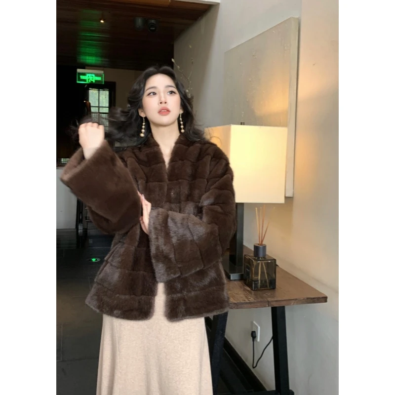人造皮草 SYT自制 法式贵妇千金感时尚气质外套仿水貂毛大衣外套