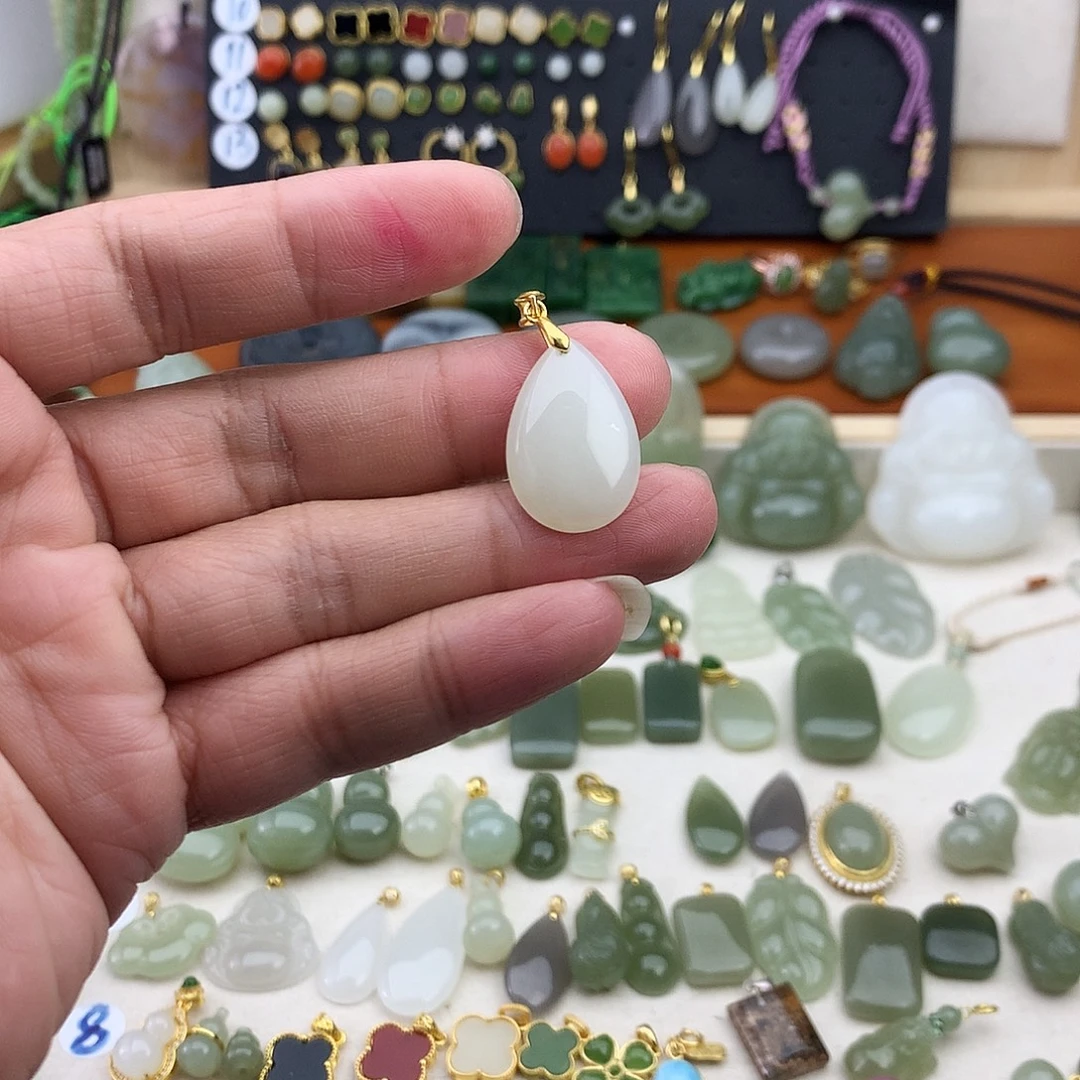 和田玉银S925镶嵌吊坠(不含链)