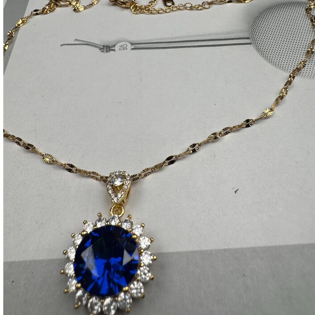 铜合金项链 蓝色轻奢时尚百搭复古紫色镶嵌项链959