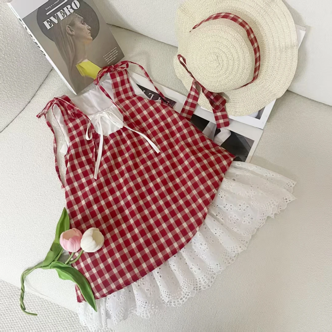 女童夏装2025新款儿童夏季无袖格子连衣裙儿童女孩高级感森系裙子