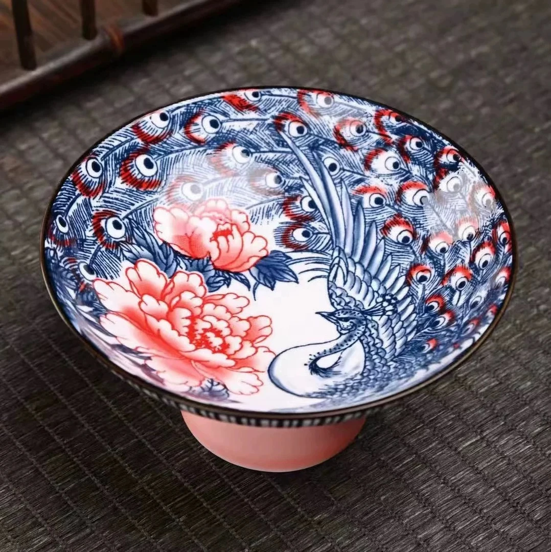 青瓷高端孔雀陶瓷高脚盘茶点盘复古中式糕点盘小号果盘597