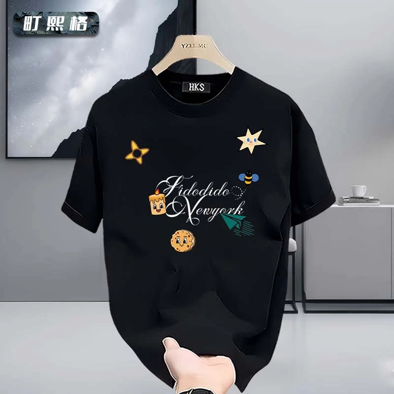 町熙格韩系痞帅设计感男士宽松圆领上衣T恤衫ins百搭重磅纯棉短袖