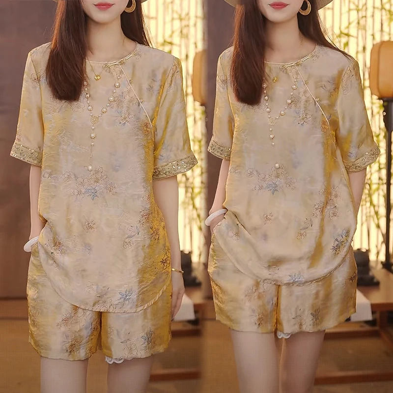 新中式气质时尚套装2025年夏季新款千金风洋气女装国风短裤两件套