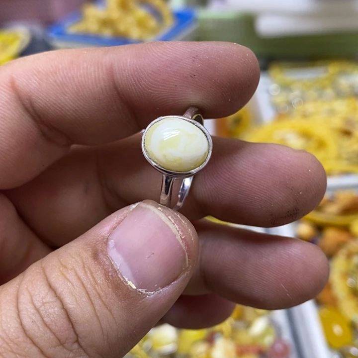 蜜蜡银S925镶嵌裸石戒指
